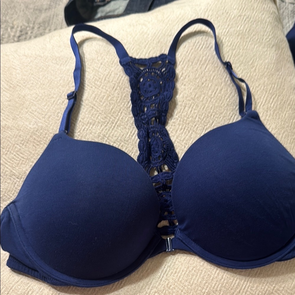 Elegant Navy Blue Lace Back Bra